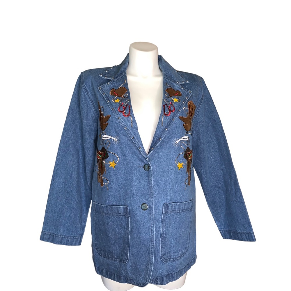 The Blue Denim Rodeo Cowgirl Western Blazer Jacket, Size L